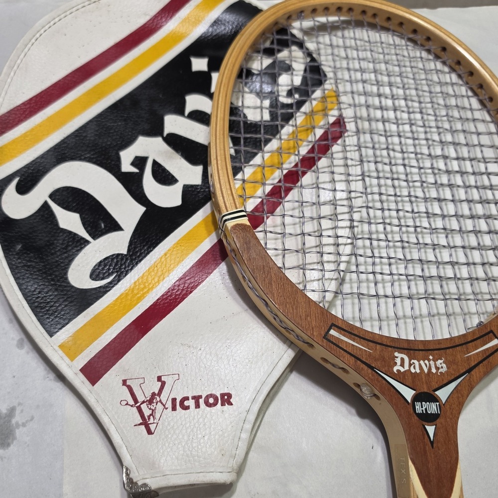 Vintage TAD Davis Hi-Point Wooden Tennis Racquet Racket w/ Victor Zip Cover